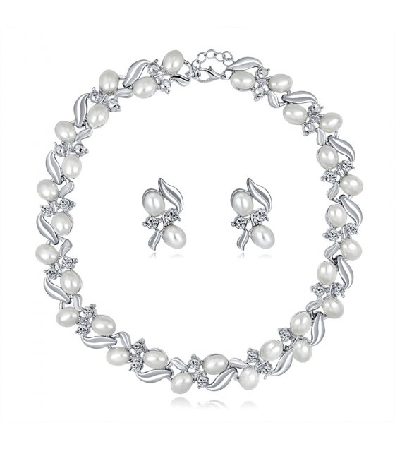 SET454 - Rhinestone pearl necklace earrings set